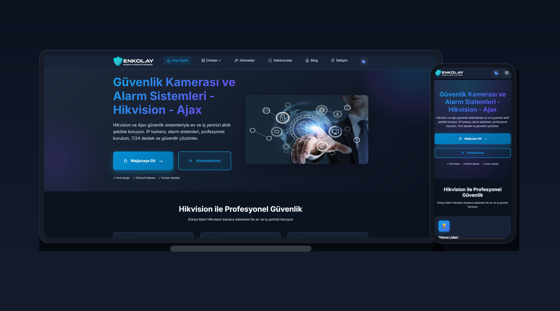 Enkolay Bilişim Kurumsal Web Sitesi - Ajax Güvenlik Sistemleri Showcase