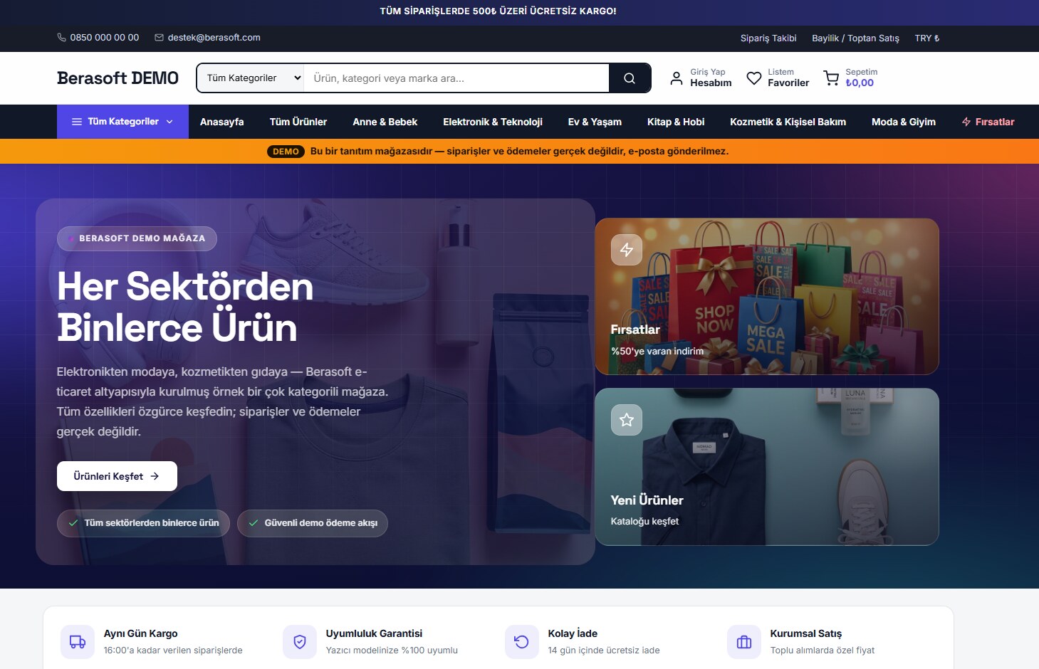 Berasoft e-ticaret platformu paneli